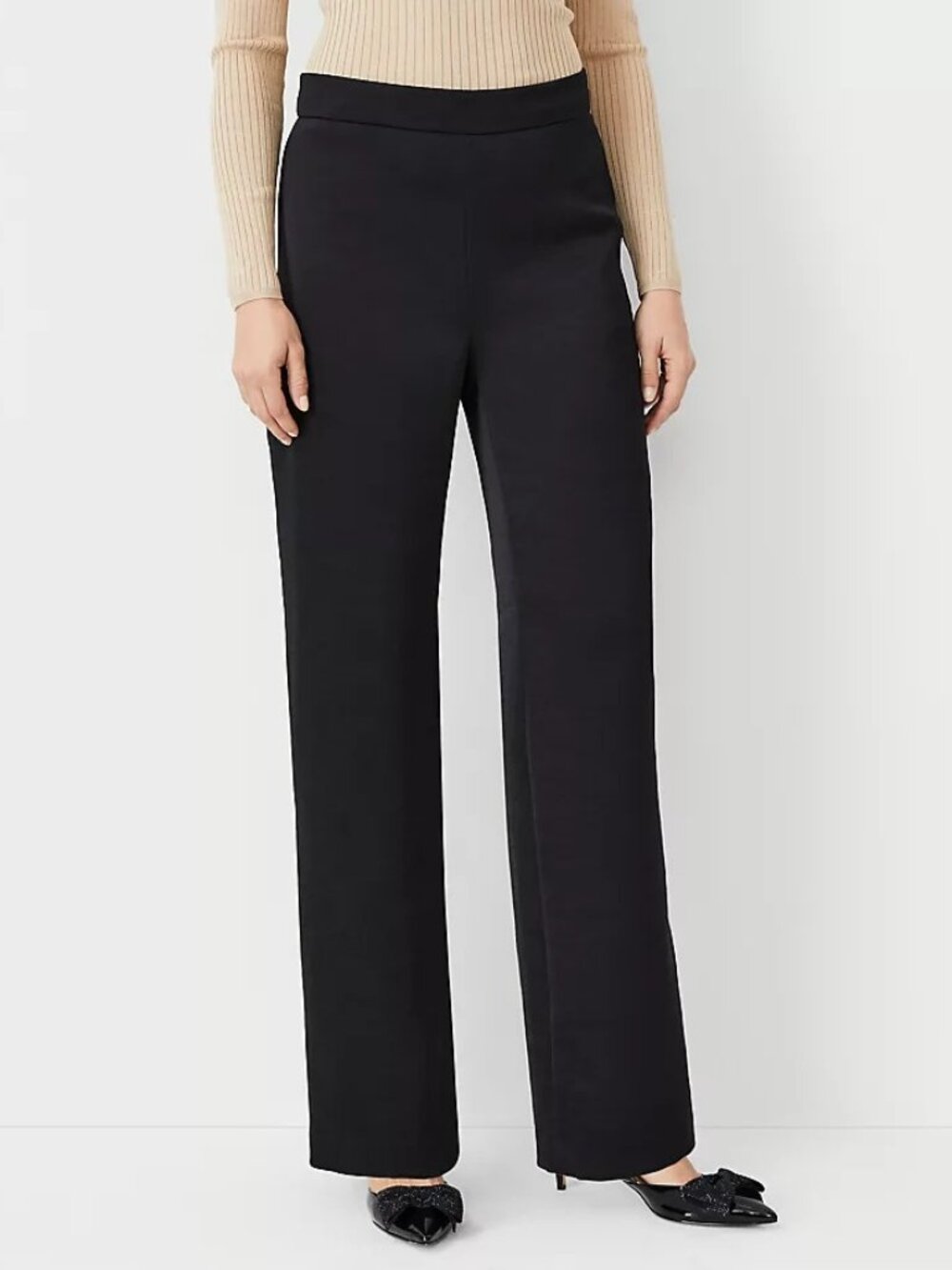 NWT Ann Taylor Size 12 12x32 Black Satin Wide Leg Dress Pants NEW